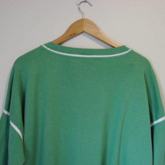 Tommy Hilfiger Green Knit Tunic Sweater Top Sporty White Stripe Rounded Hem XL - Picture 10 of 12